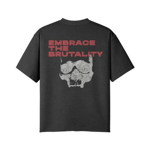 Embrace the Brutality Skull | Oversized Raw Hem Heavyweight Tee - Pajer Hockey