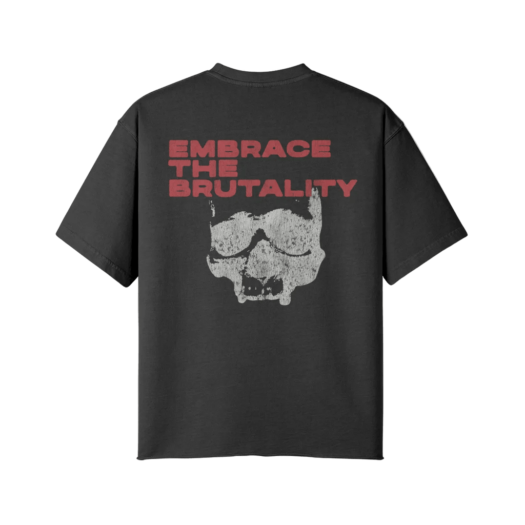 Embrace the Brutality Skull | Oversized Raw Hem Heavyweight Tee - Pajer Hockey