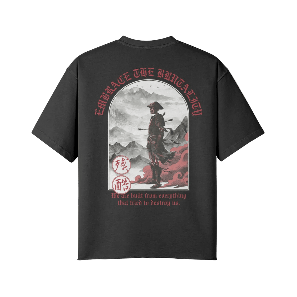 Embrace the Brutality Warrior | Oversized Raw Hem Heavyweight Tee - Pajer Hockey
