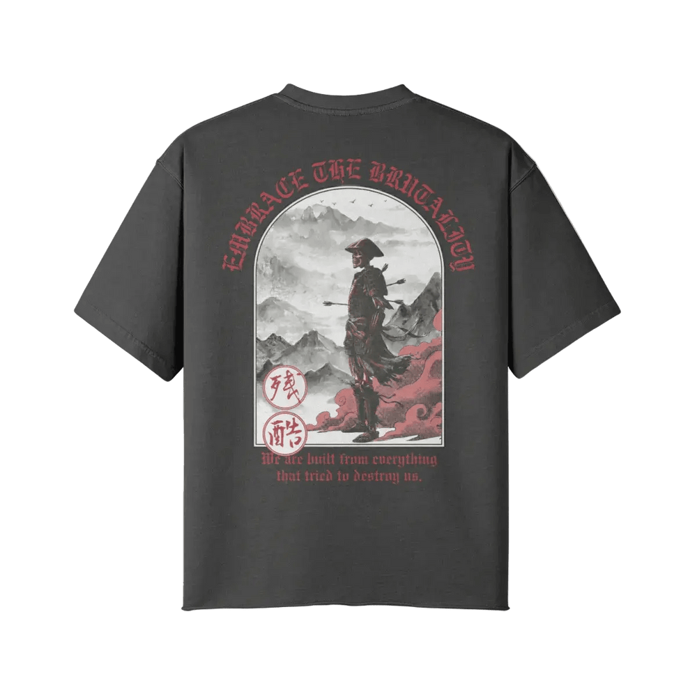 Embrace the Brutality Warrior | Oversized Raw Hem Heavyweight Tee - Pajer Hockey