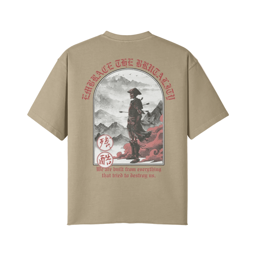 Embrace the Brutality Warrior | Oversized Raw Hem Heavyweight Tee - Pajer Hockey